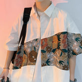 Hearujoy Summer Embroidered Shirt Men Fashion Retro Flower Shirts Men Japanese Streetwear Loose Short Sleeved Shirt Mens Large Size M-5XL